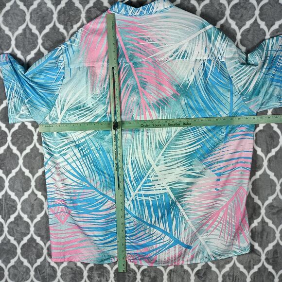 Royaura Hawaiian Shirt Mens 4XL Blue Pink Palm Leaf Aloha Vacation Button Up - Picture 4 of 9